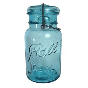 VTG Ball Ideal Aqua Blue Mason Jar Glass Lid Wire Bail Closure Number 10 Quart